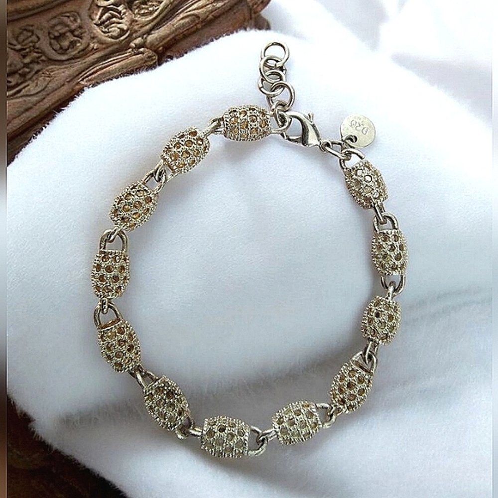 Sterling Silver Barrel Link Filigree Cutout Chain Bracelet